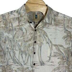 Kahala Hawaiian Islands Men XXL Off White Leaves Rayon/Cotton Short Sleeve Shirt